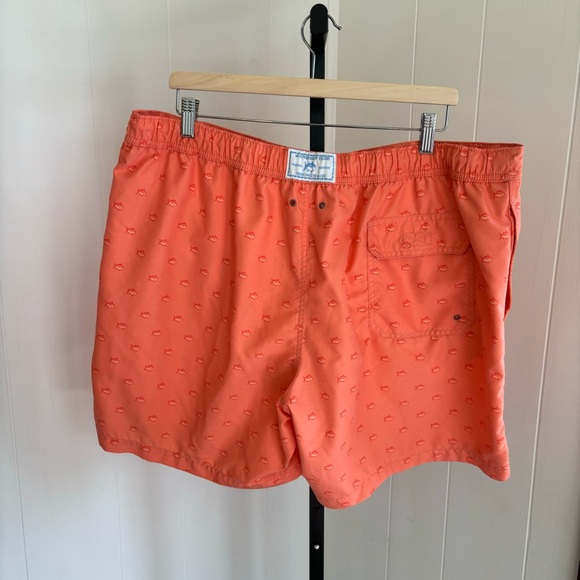 Southern Tide Fish Allover Orange Lined Swim Trunks Shorts Mens XL 7.5” Inseam - Picture 2 of 9